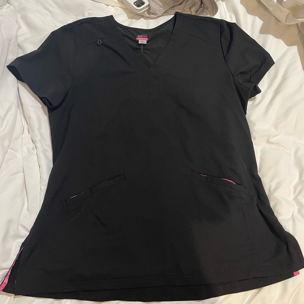 Koi scrub top , black with pink detail , size large